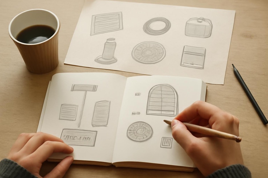 Sketches of street details and found objects